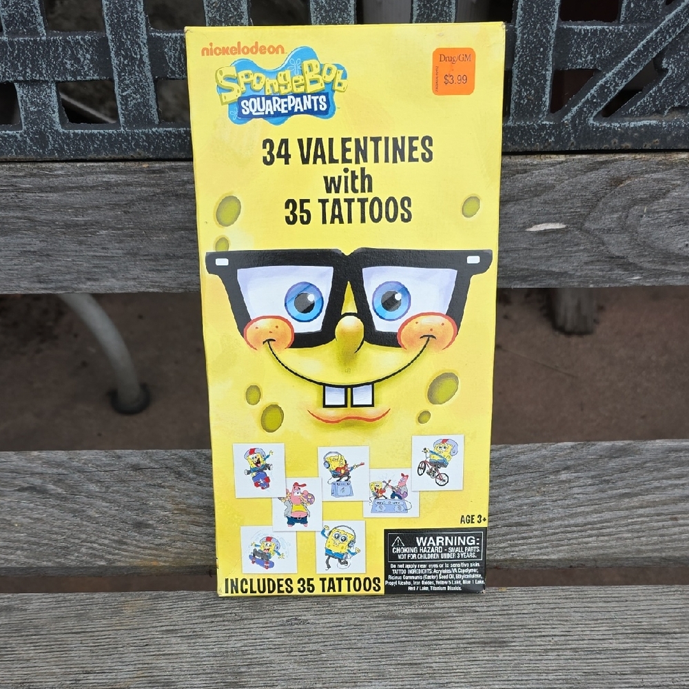 Nickelodeon SpongeBob SquarePants Valentines with Tattoos For Kid- Bright Yellow